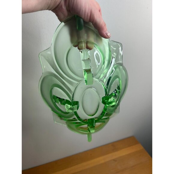 Heavy green glass fruit Bowl vase despression center piece art glass - Picture 4 of 7